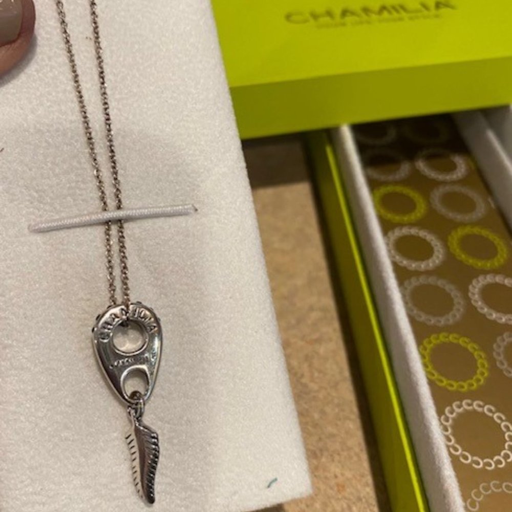 CHAMILIA FEATHER Black Stones Charm Necklace NIB